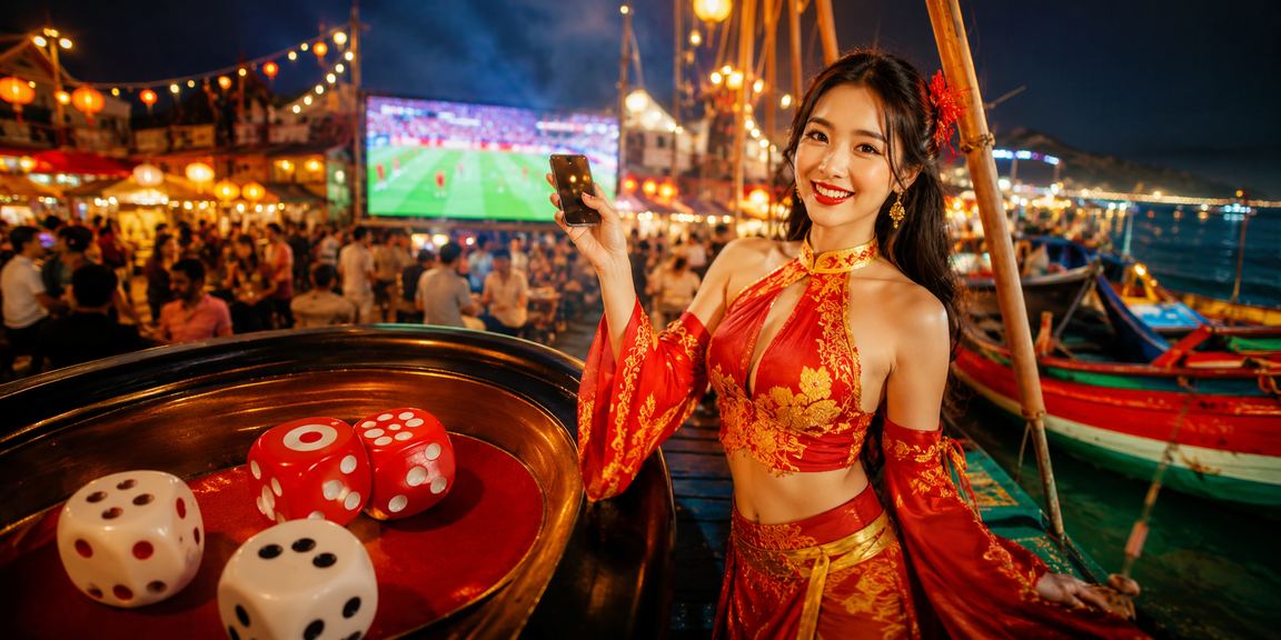 Khung cảnh vui chơi tài xỉu đêm tại Mũi Né với ánh đèn neon nổi bật